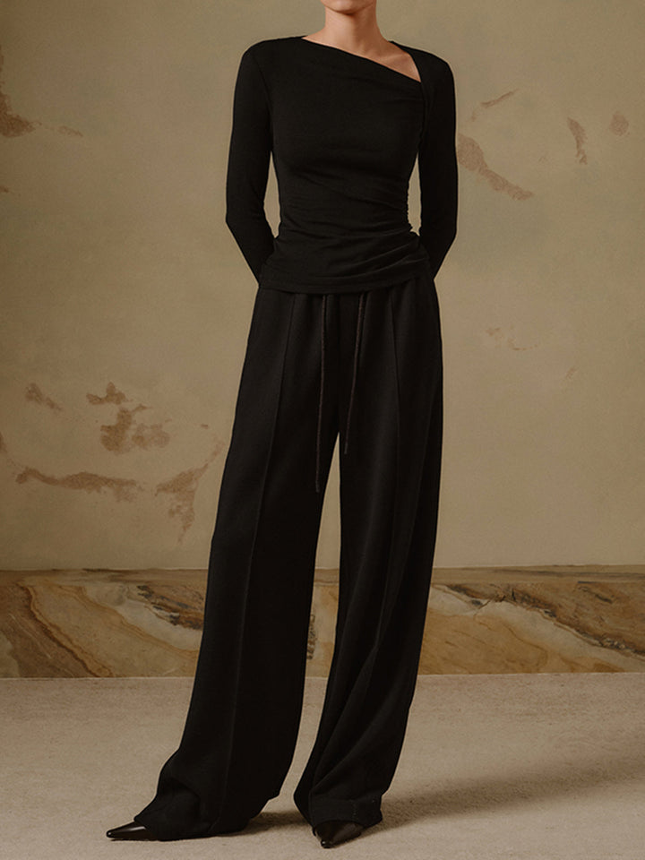 Adéla - Žebrovaný svetr, dlouhé rukávy, asymetrický střih